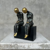 Sitting Couple Patinated Bronze with Polished Accents