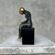 Sitting Couple Patinated Bronze with Polished Accents