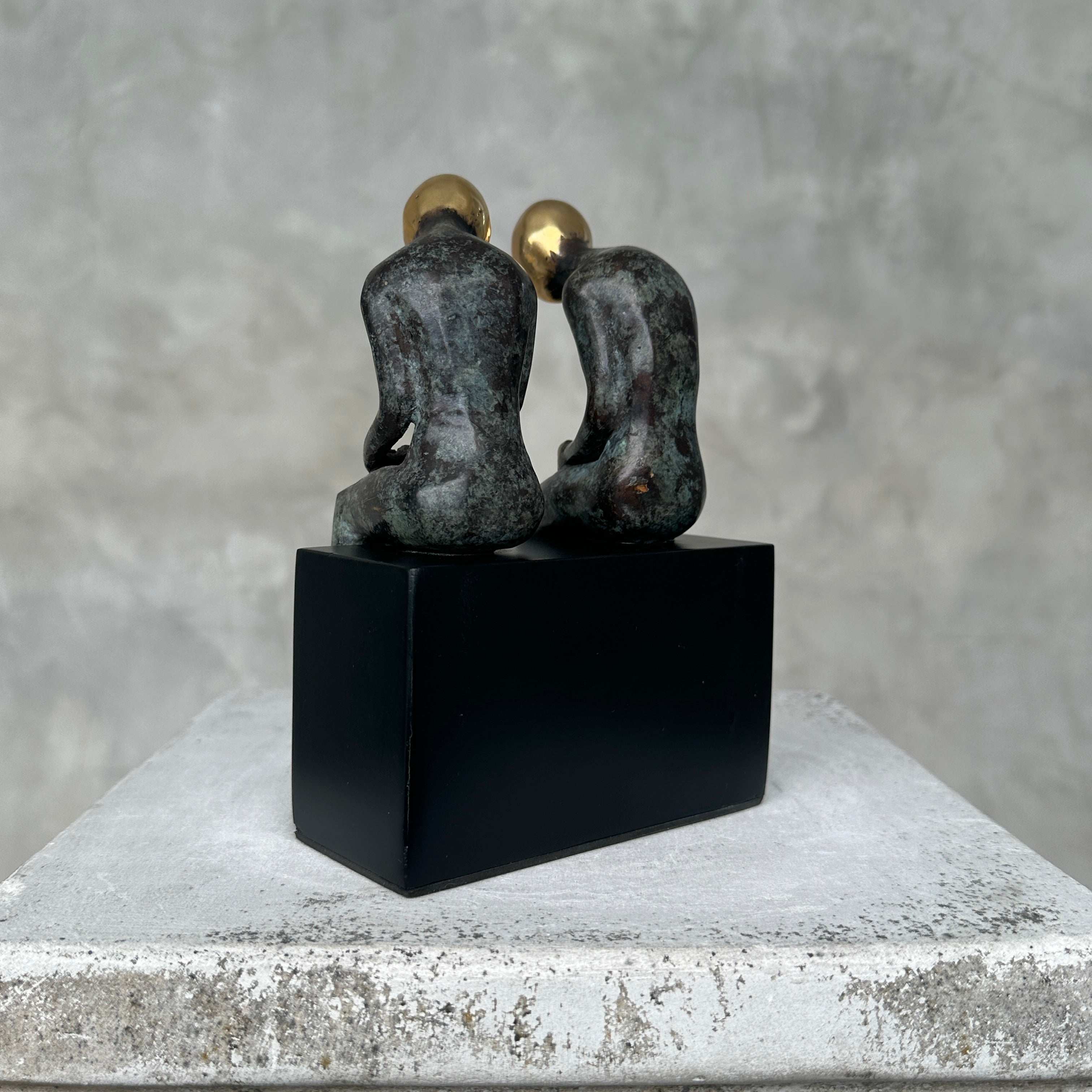 Sitting Couple Patinated Bronze with Polished Accents