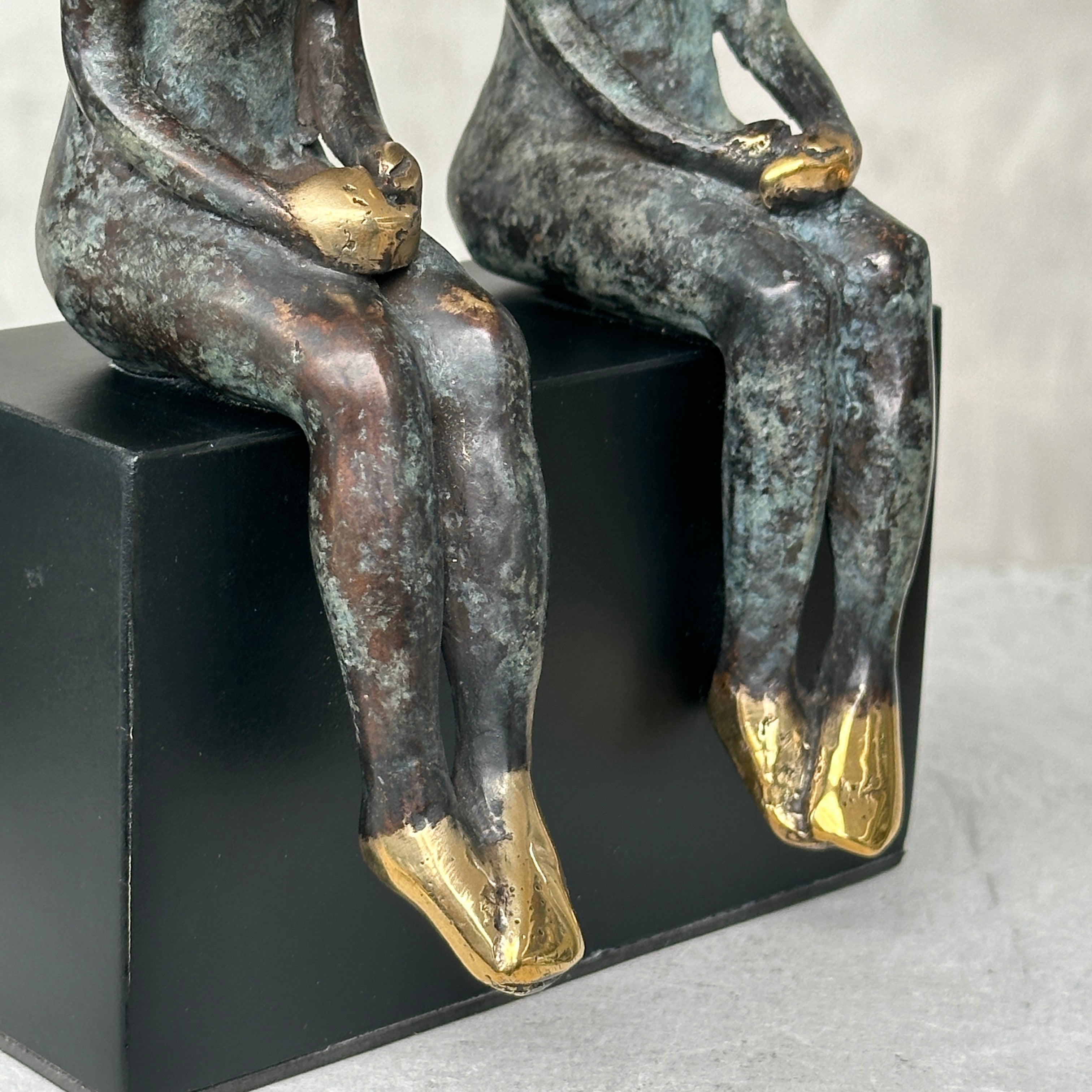 Sitting Couple Patinated Bronze with Polished Accents