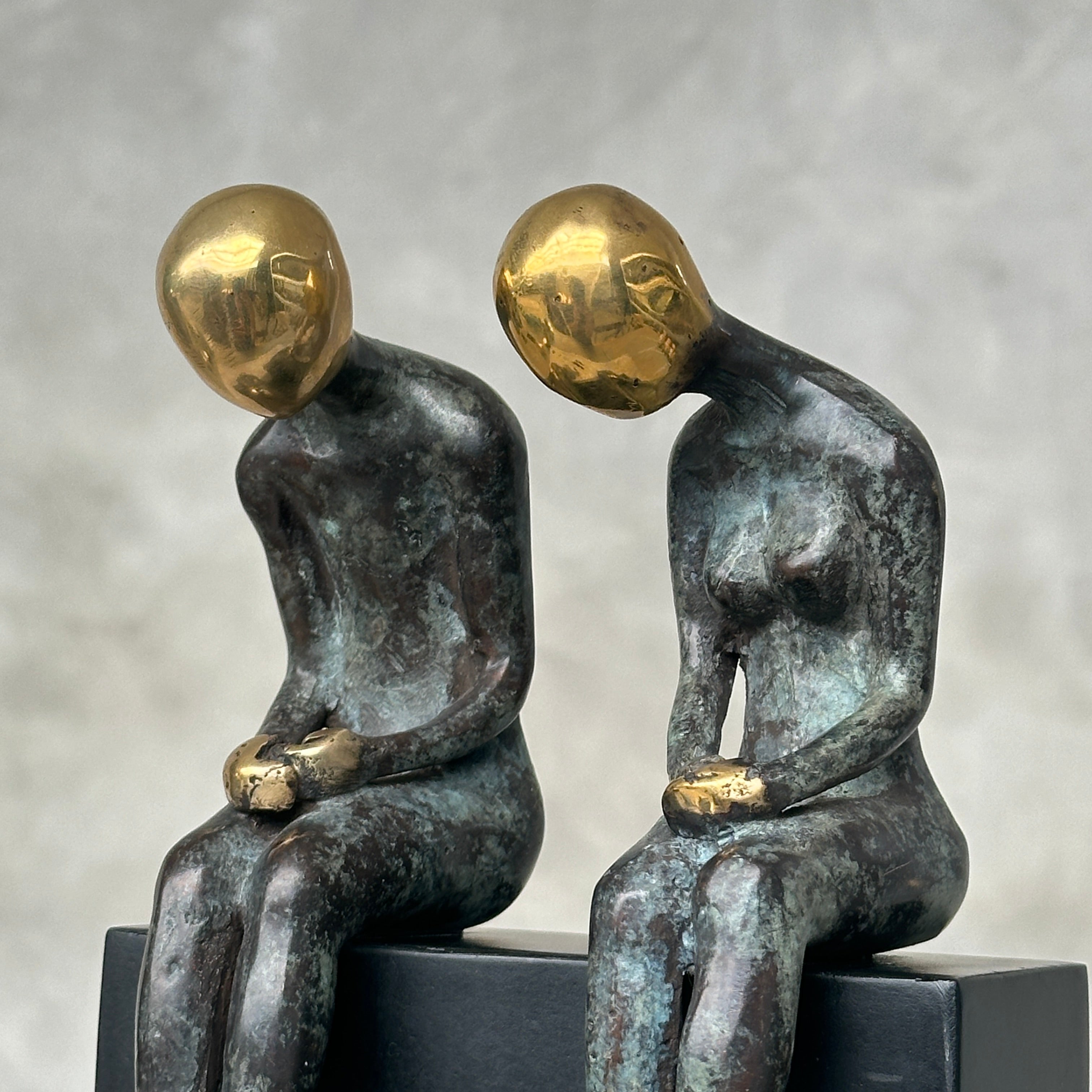 Sitting Couple Patinated Bronze with Polished Accents