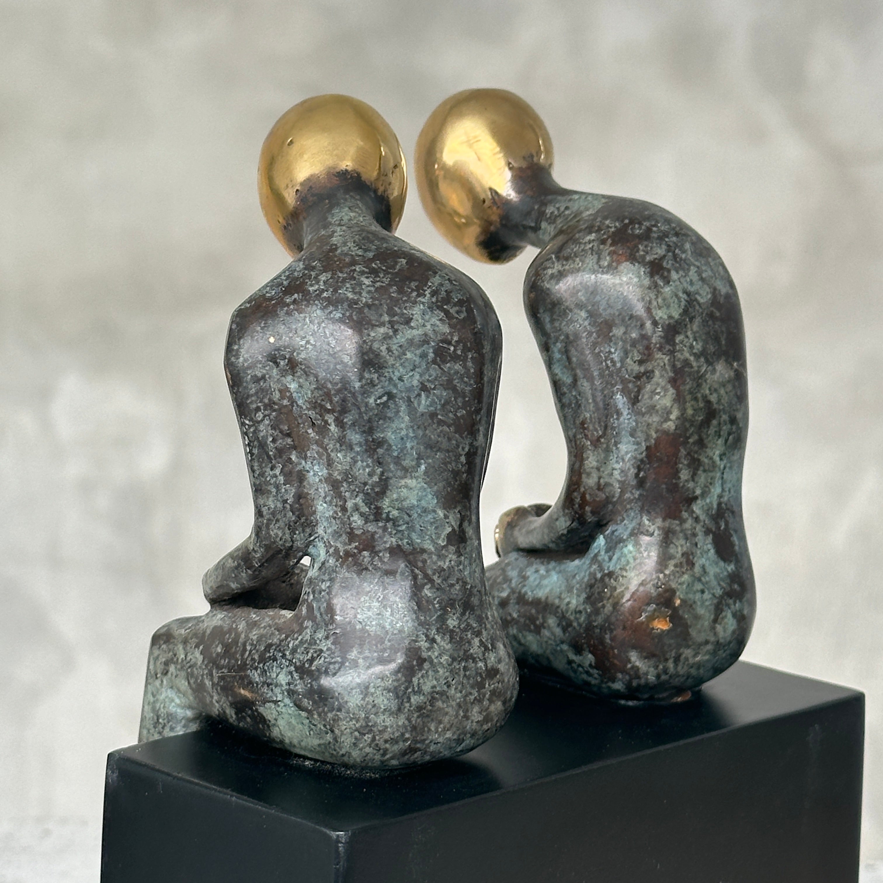 Sitting Couple Patinated Bronze with Polished Accents