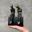 Sitting Couple Patinated Bronze with Polished Accents