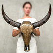 Gold Mosaic Buffalo Skull Wall Decor – Handmade Horned Skull for Boho, Luxe Western, or Modern Rustic Interiors - Skull,A/127