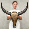 Gold Mosaic Buffalo Skull Wall Decor – Handmade Horned Skull for Boho, Luxe Western, or Modern Rustic Interiors - Skull,A/127