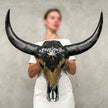 Black and Yellow Mosaic Buffalo Skull with Star – Horned Wall Art for Boho, Western, Luxe, or Eclectic Interior Decoration - Skull,A/135