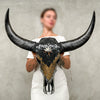 Black and Yellow Mosaic Buffalo Skull with Star – Horned Wall Art for Boho, Western, Luxe, or Eclectic Interior Decoration - Skull,A/135