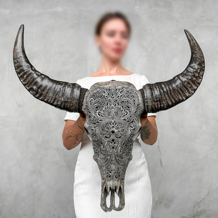 Caved Waterbuffalo Skulls with Small lotus Carving Skull,A/087