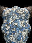 Pastel Blue Mosaic Cow Skull Wall Decor – Boho Animal Skull with Horns for Beach House, Living Room, or Gallery Wall - Skull,A/124