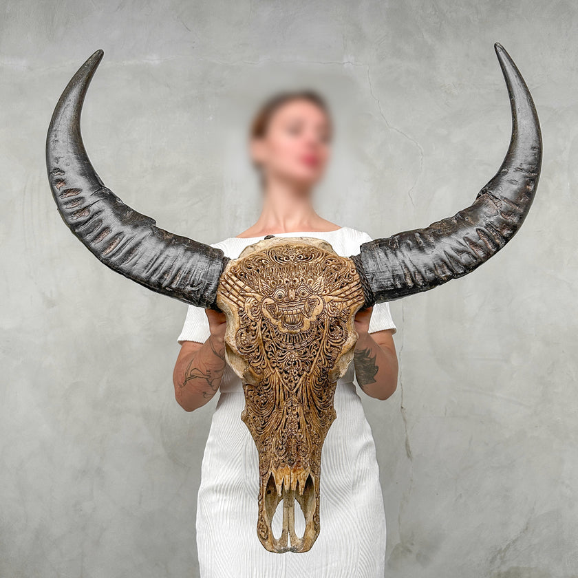 Caved Waterbuffalo Skulls with Barong Carving Skull,A/093