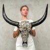 Gold and Black Mosaic Buffalo Skull – Wall-Mounted Horn Decor for Boho, Luxe Western, Eclectic, or Modern Interior Styling - Skull,A/133