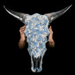 Pastel Blue Mosaic Cow Skull Wall Decor – Boho Animal Skull with Horns for Beach House, Living Room, or Gallery Wall - Skull,A/124
