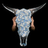 Pastel Blue Mosaic Cow Skull Wall Decor – Boho Animal Skull with Horns for Beach House, Living Room, or Gallery Wall - Skull,A/124