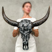 Black and White Mosaic Buffalo Skull Wall Decor – Handmade Horned Skull Art for Western, Boho, or Monochrome Interiors - Skull,A/129