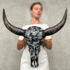 Black and White Mosaic Buffalo Skull Wall Decor – Handmade Horned Skull Art for Western, Boho, or Monochrome Interiors - Skull,A/129
