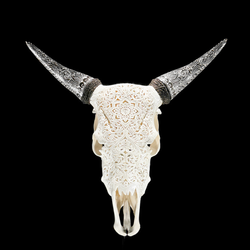 Fully carved cow skulls with Star Mandala Carving Skull,A/081