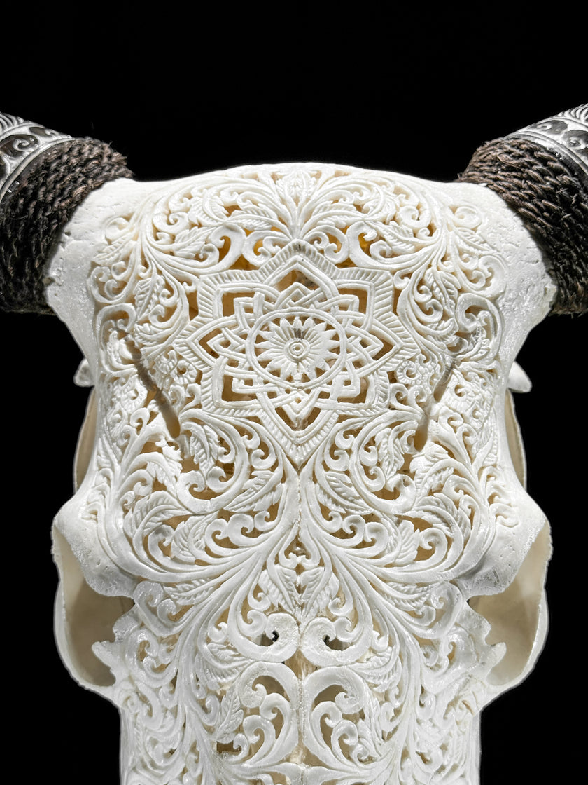 Fully carved cow skulls with Star Mandala Carving Skull,A/081