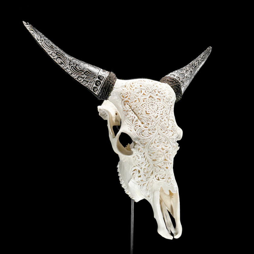 Fully carved cow skulls with Star Mandala Carving Skull,A/081