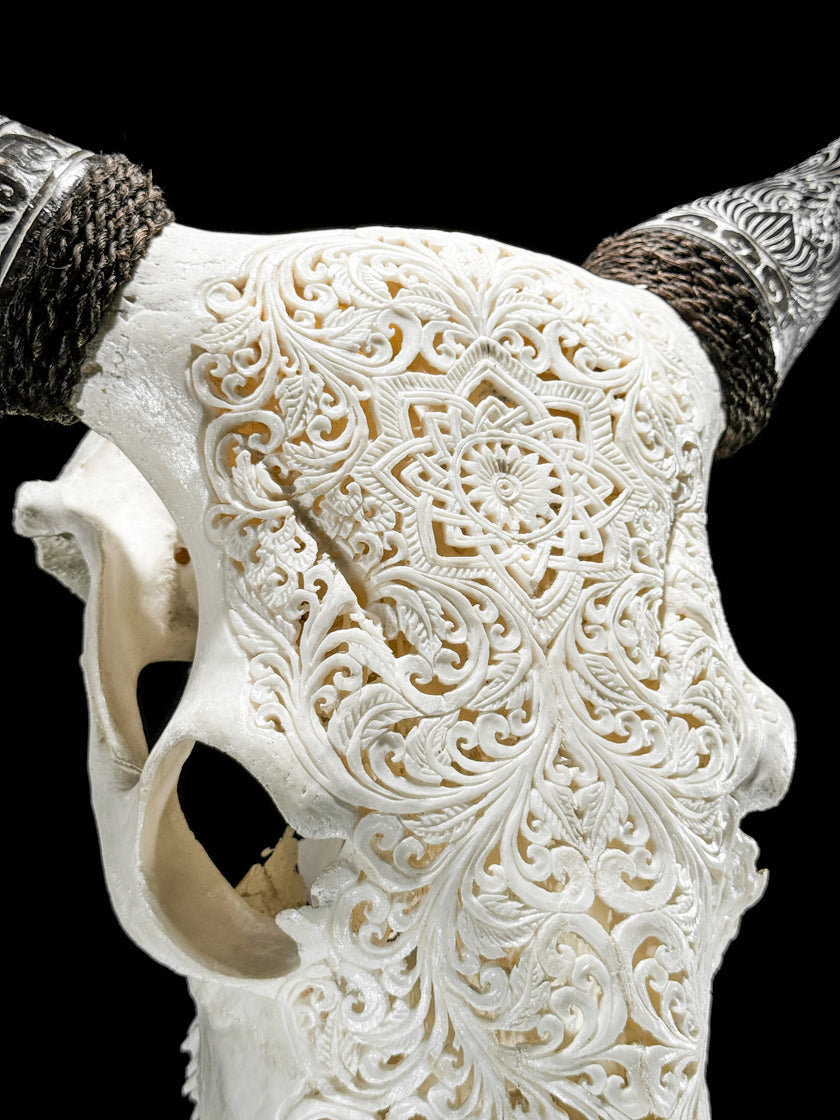 Fully carved cow skulls with Star Mandala Carving Skull,A/081