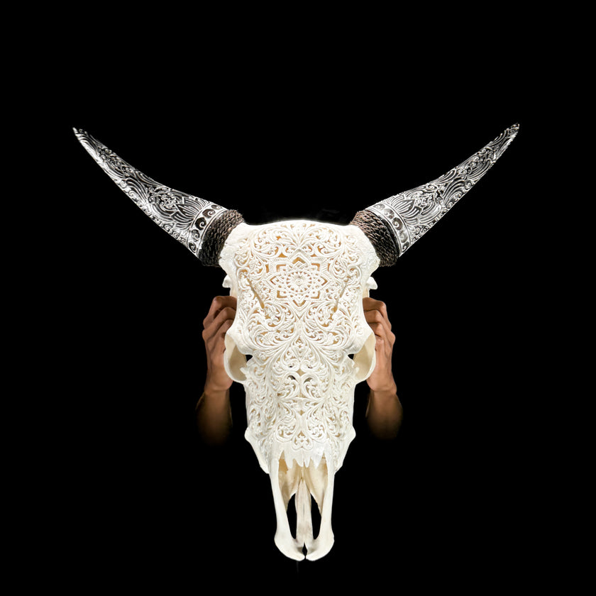Fully carved cow skulls with Star Mandala Carving Skull,A/081