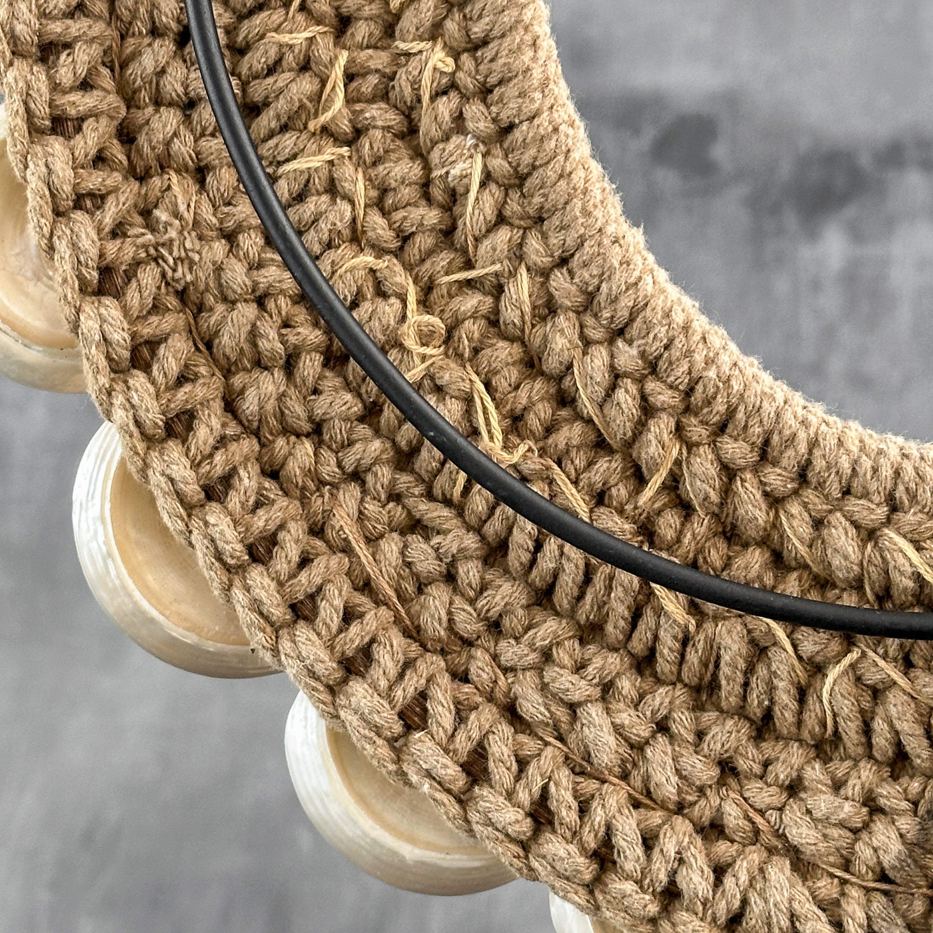 Decorative Shell Necklace on Stand – Spiral Shell Art from Indonesia | Boho Coastal Decor | Handmade Natural Sea Shell Display Necklace - SN 21 - SN A/04