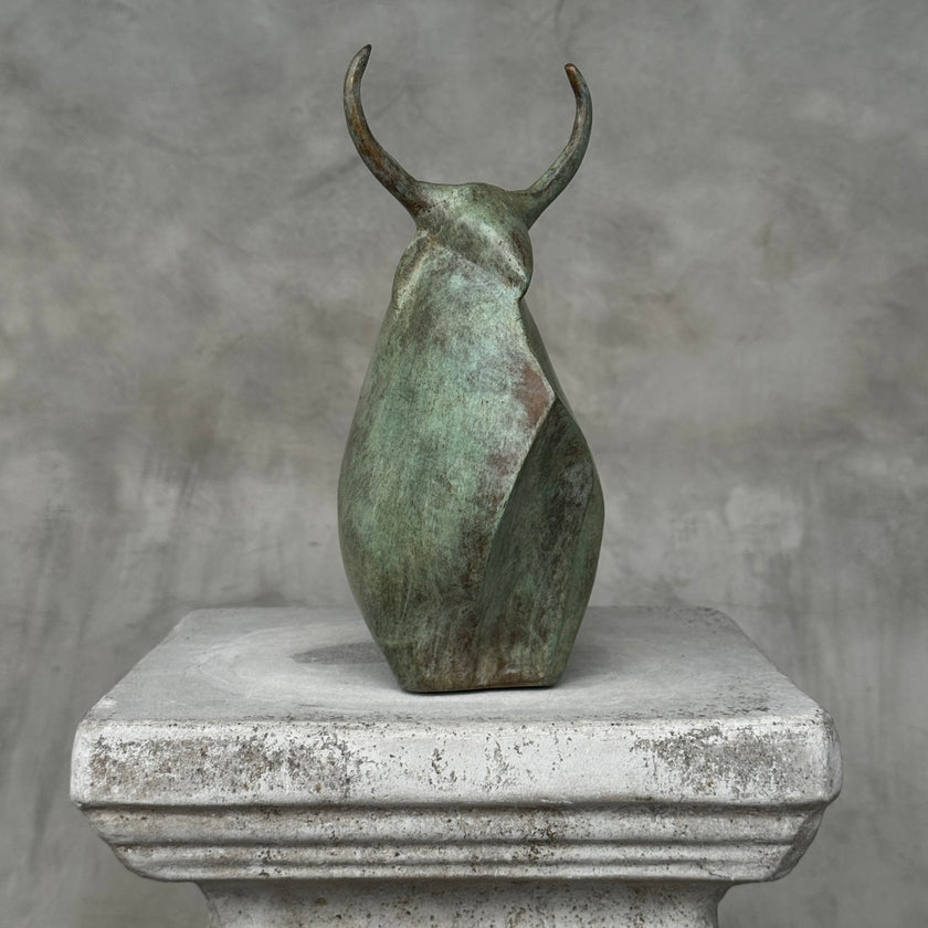 Heavy Abstract Bull Patinated Bronze Sculpture