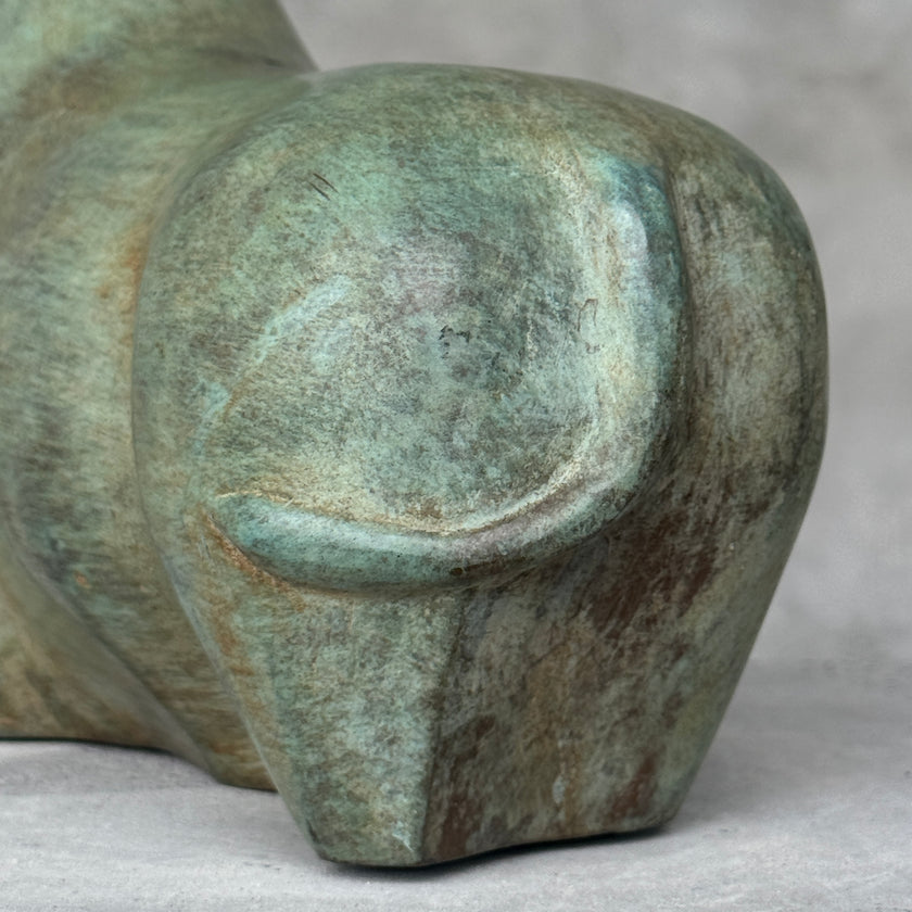 Heavy Abstract Bull Patinated Bronze Sculpture
