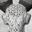 Carved Ram Skull with Flower Of life motif on stand - Skull,A/158