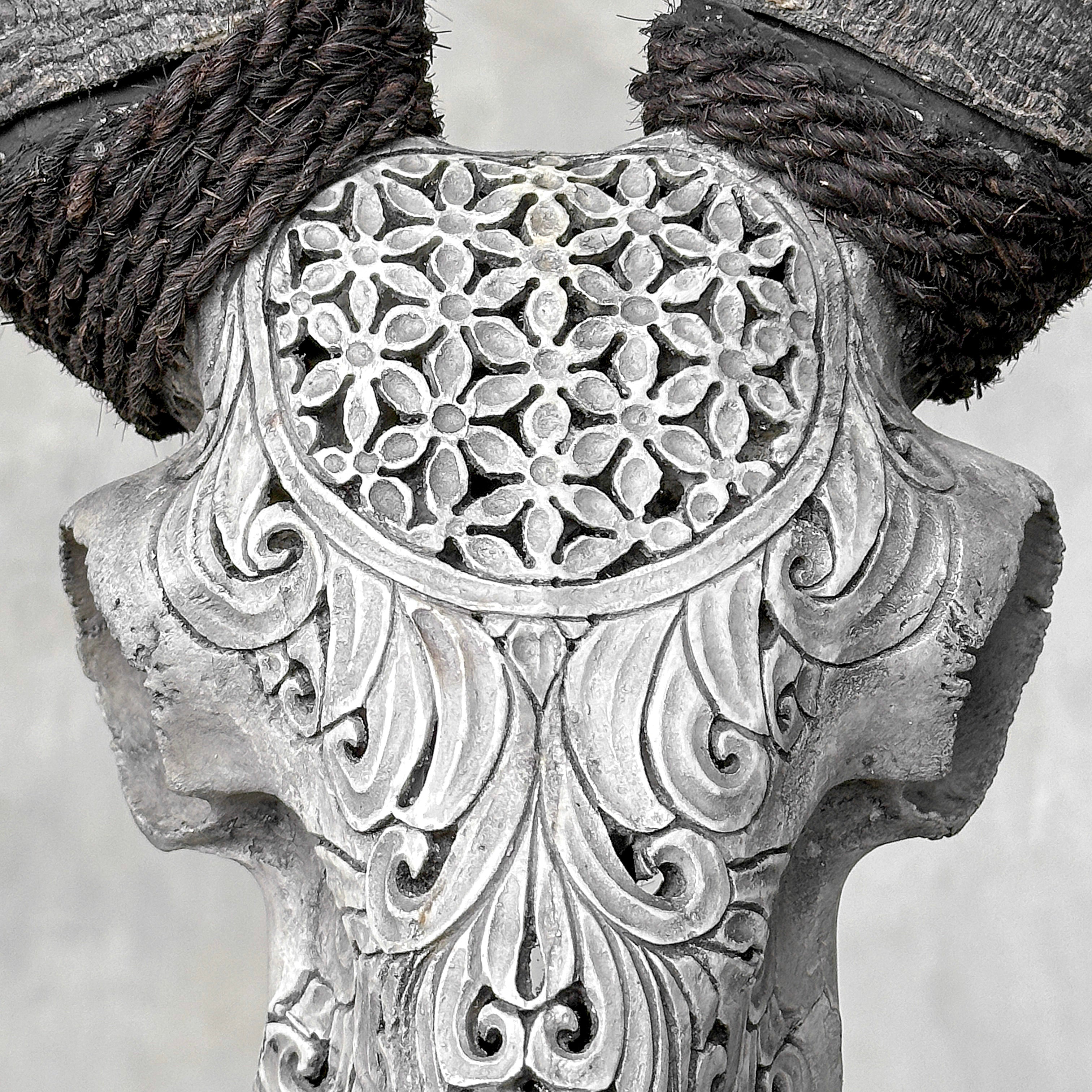 Carved Ram Skull with Flower Of life motif on stand - Skull,A/158
