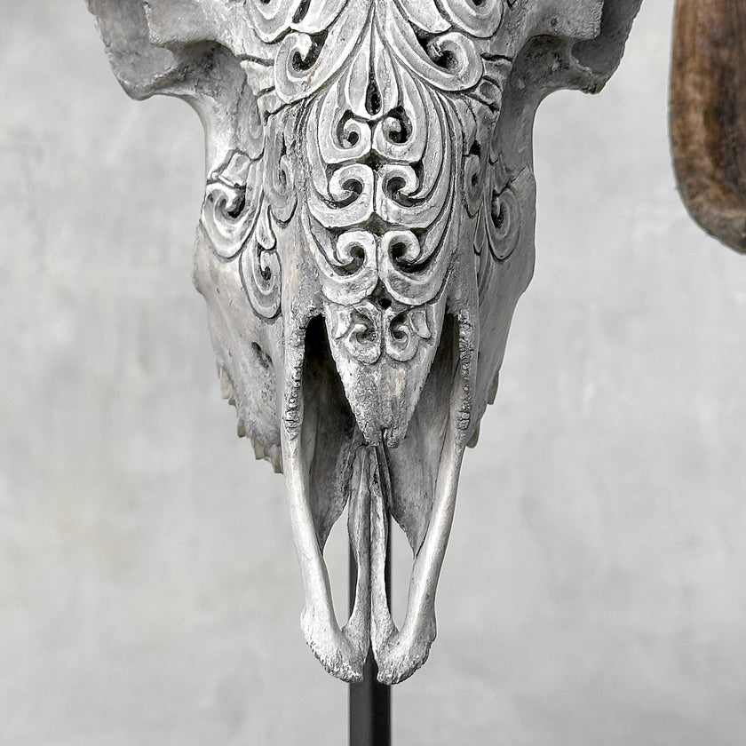 Carved Ram Skull with Flower Of life motif on stand - Skull,A/158