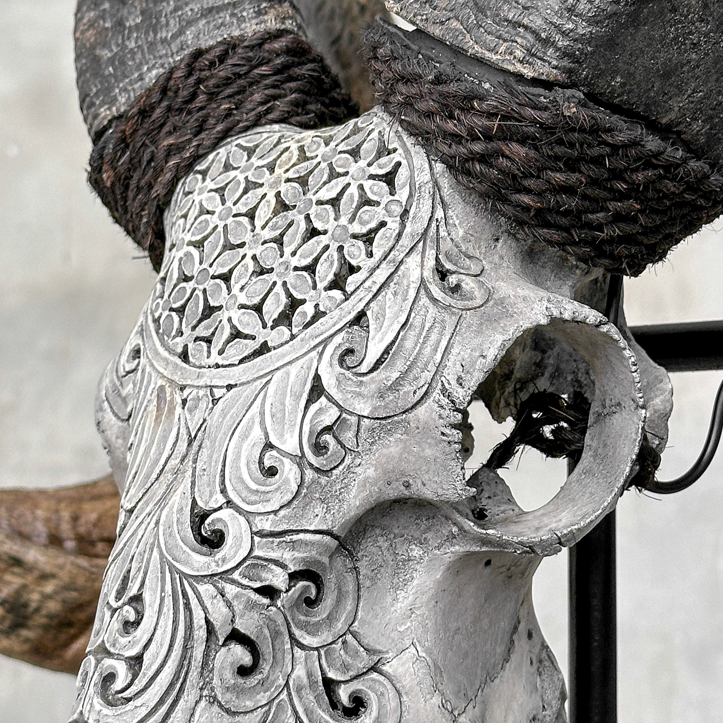 Carved Ram Skull with Flower Of life motif on stand - Skull,A/158