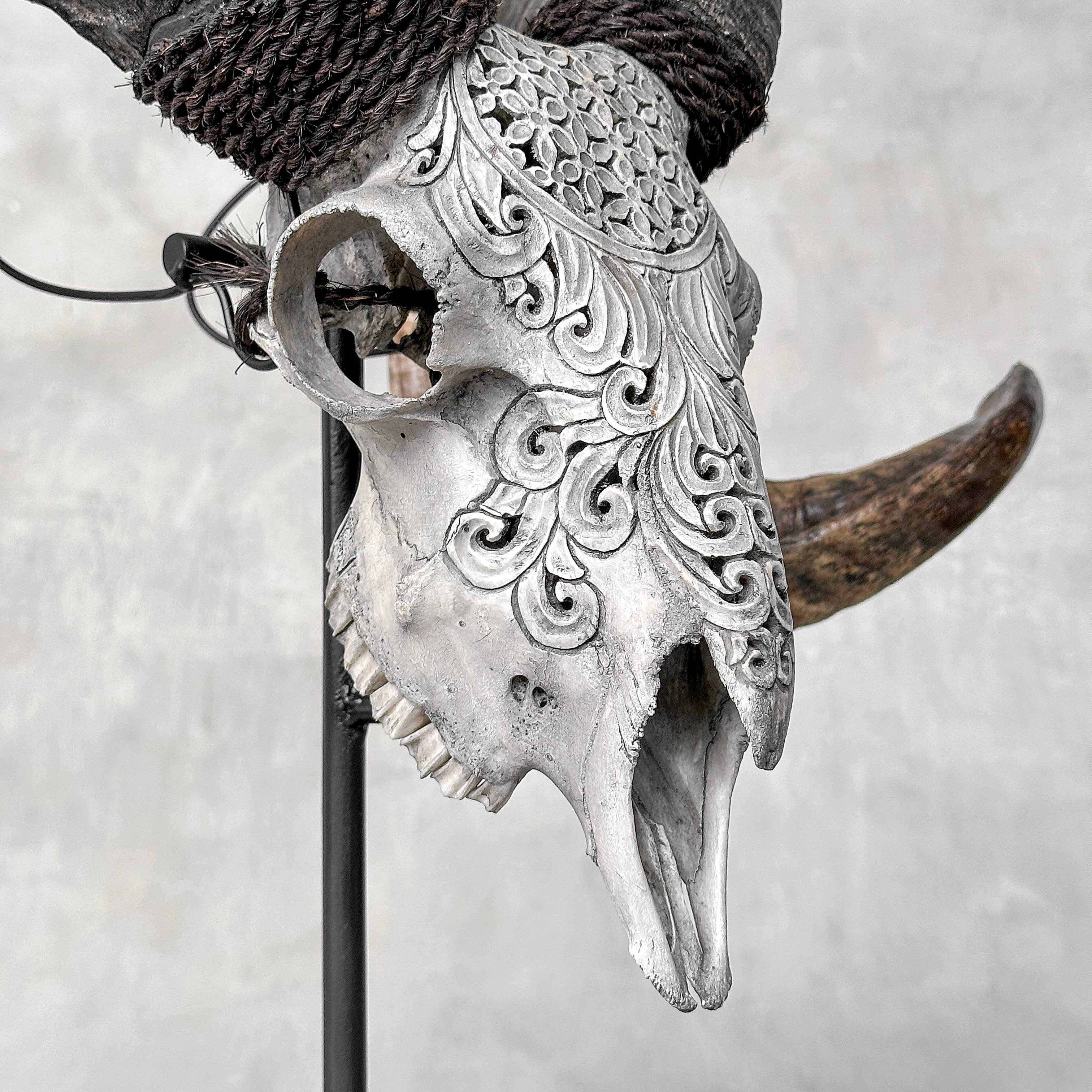 Carved Ram Skull with Flower Of life motif on stand - Skull,A/158