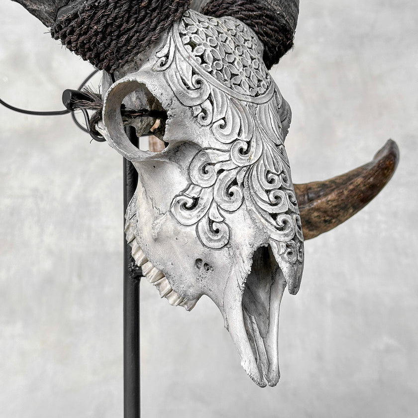 Carved Ram Skull with Flower Of life motif on stand - Skull,A/158