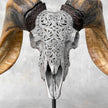 Carved Ram Skull with Tradbal motif on stand - Skull,A/159