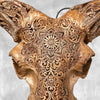 Brown Ram Skull Carved Horns with Star Mandala motif on stand - Skull,A/166