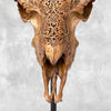 Brown Ram Skull Carved Horns with Star Mandala motif on stand - Skull,A/166