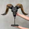 Carved Ram Skull with Badong Motif - Black Wall Art Decor for Boho, Rustic & Eclectic Interiors - Skull,A/116