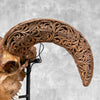 Brown Ram Skull Carved Horns with Star Mandala motif on stand - Skull,A/166
