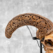 Brown Ram Skull Carved Horns with Star Mandala motif on stand - Skull,A/166