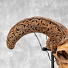 Brown Ram Skull Carved Horns with Star Mandala motif on stand - Skull,A/166