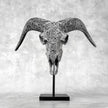 Grey Ram Skull Carved Horns with Infinity motif on stand - Skull,A/164