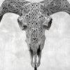 Grey Ram Skull Carved Horns with Infinity motif on stand - Skull,A/164