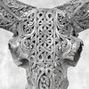 Grey Ram Skull Carved Horns with Infinity motif on stand - Skull,A/164