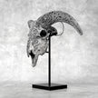 Grey Ram Skull Carved Horns with Infinity motif on stand - Skull,A/164