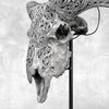 Grey Ram Skull Carved Horns with Infinity motif on stand - Skull,A/164