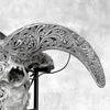 Grey Ram Skull Carved Horns with Infinity motif on stand - Skull,A/164
