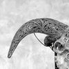 Grey Ram Skull Carved Horns with Infinity motif on stand - Skull,A/164