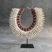 SN16 - Decorative Shell Necklace on custom stand - Large white cut shells, Colored Beads woven on to Natural Fibres - 23/Etsy/553