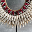 SN16 - Decorative Shell Necklace on custom stand - Large white cut shells, Colored Beads woven on to Natural Fibres - 23/Etsy/553