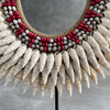 SN16 - Decorative Shell Necklace on custom stand - Large white cut shells, Colored Beads woven on to Natural Fibres - 23/Etsy/553